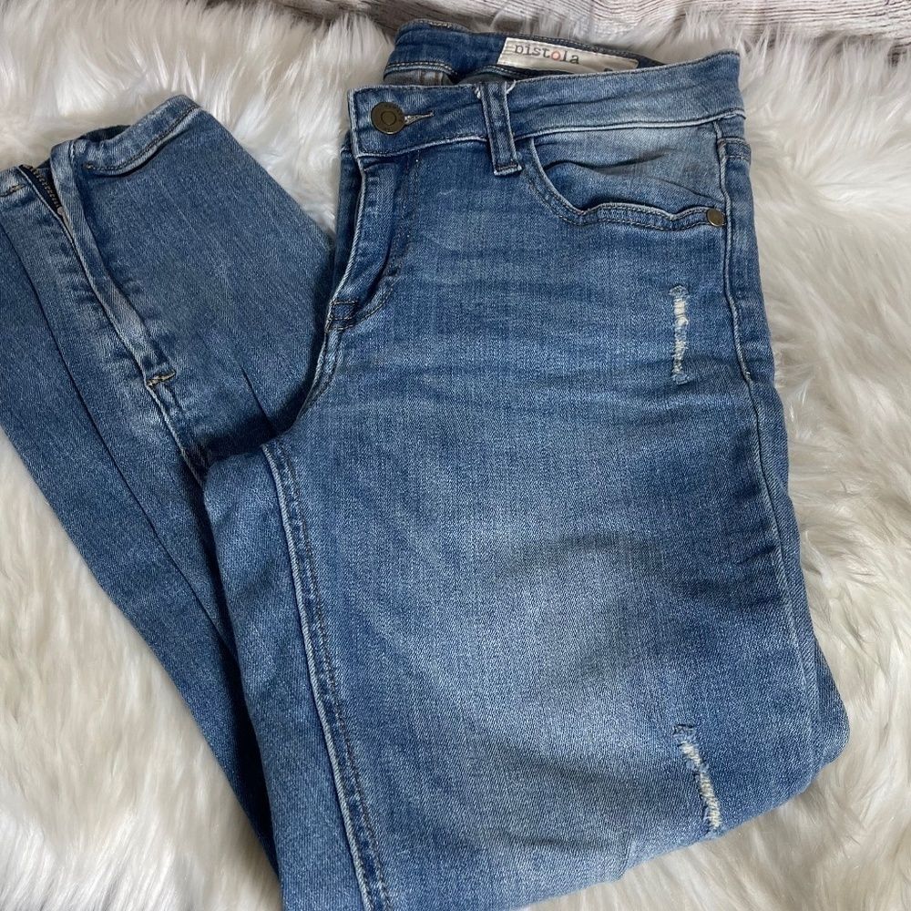 Stitch Fix Pistola‎ Busted Knee Ankle Zip Skinny Crop Jeans Sz 27